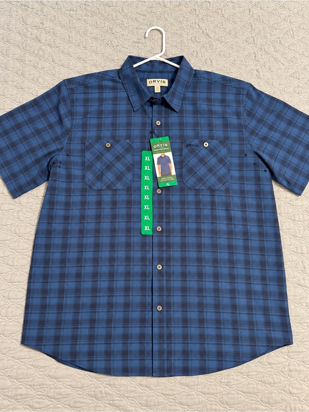 NWT Orvis Men’s XL Short Sleeve Plaid Button Down Shirt Blue Outdoor